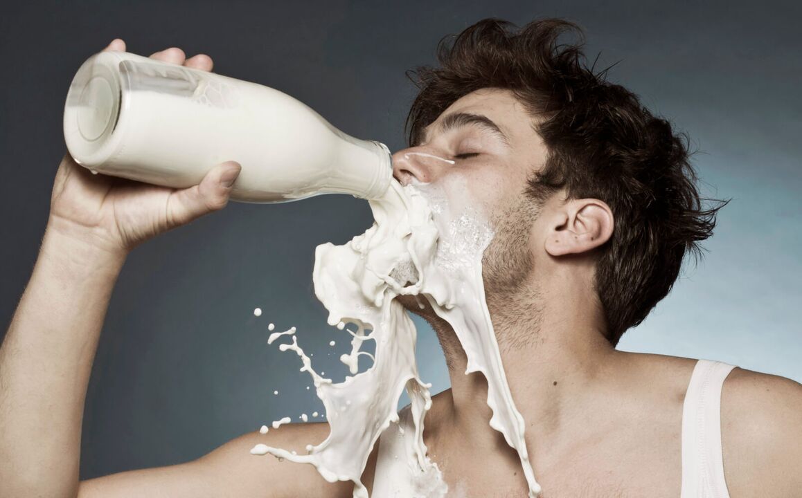A man drinks a large amount of kefir to lose weight