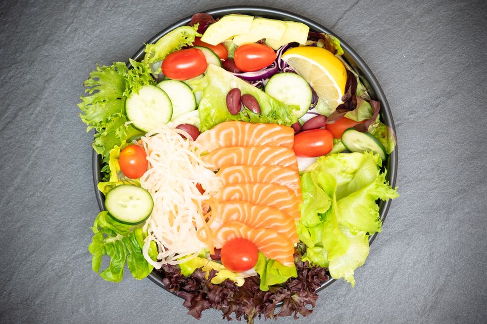 Delicious salmon salad on the right food menu for weight loss